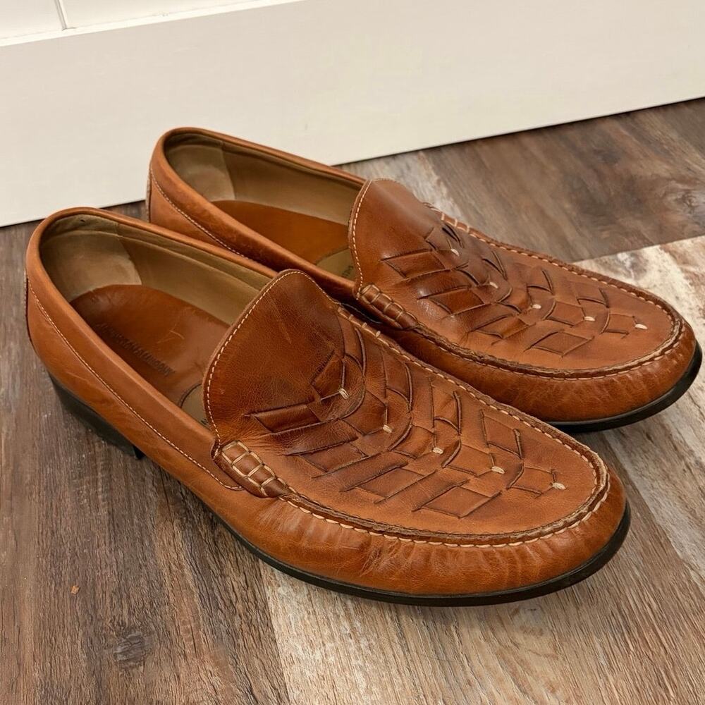 Johnston & Murphy Cresswell brown leather loafers braided weave sz 13 men’s EUC